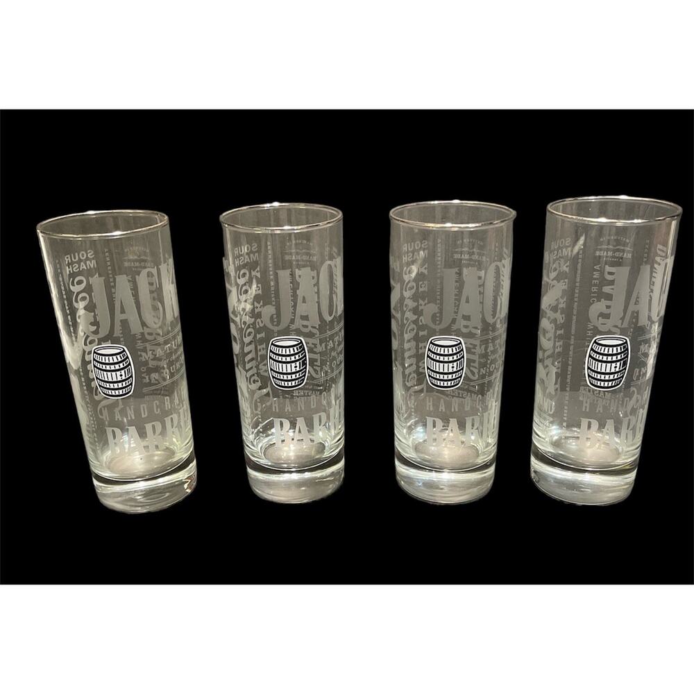 Jack Daniels Highball Glass Tall Boy 10 Oz Glasses With Whiskey Barrel Set Of 4